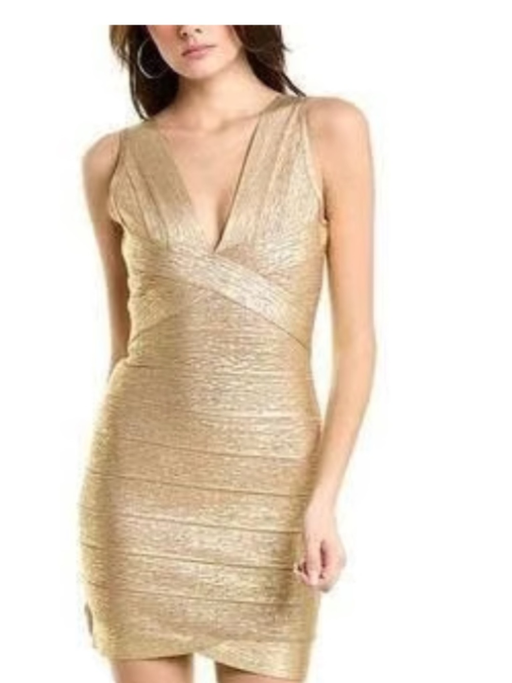 HERVE LEGER GOLD FOIL COCKTAIL BANDAGE DRESS NWT